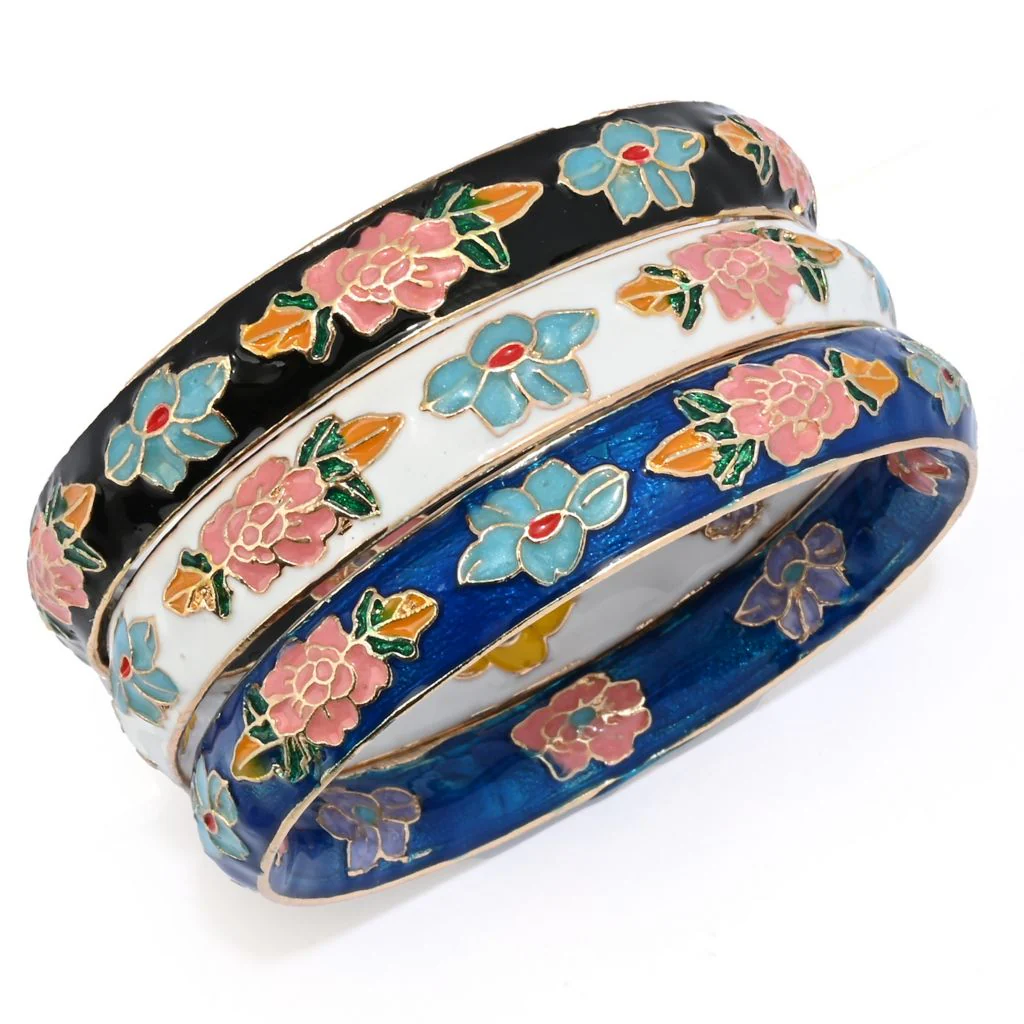Far East Jewelry Choice of Spring or Classic Set of 3 Cloisonne Bangle Bracelets - Image 3