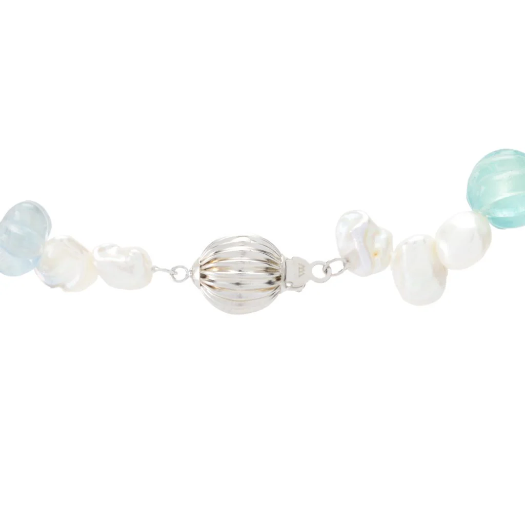 Far East Jewelry Keshi Freshwater Cultured Pearl & Fluorite Bead Necklace - Image 2