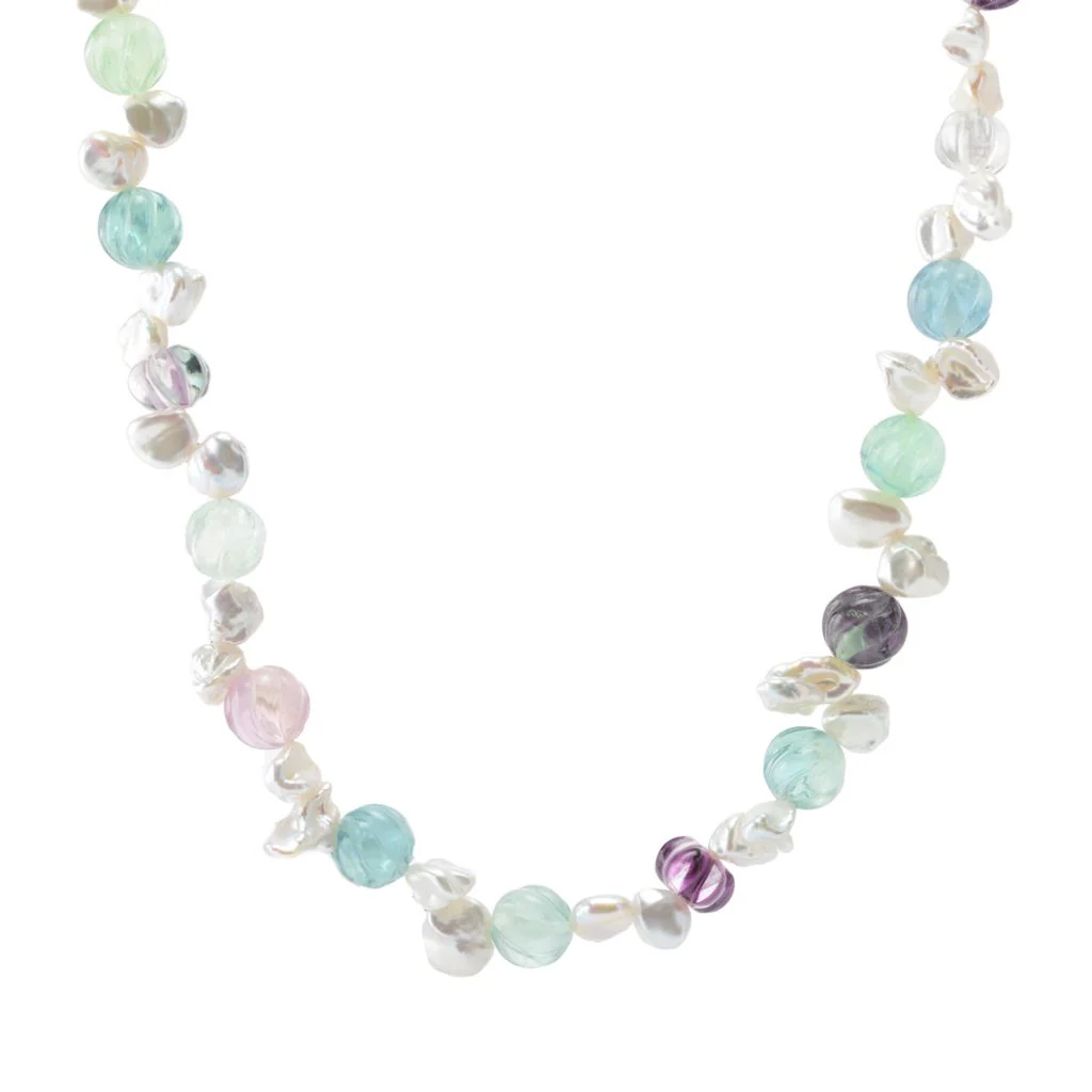 Far East Jewelry Keshi Freshwater Cultured Pearl & Fluorite Bead Necklace - Image 3
