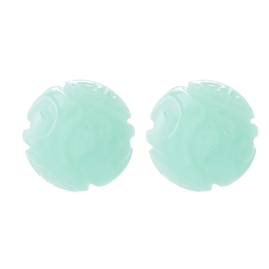 Far East Jewelry Sterling Silver 12mm Carved Dyed Jade Bead Stud Earrings - Image 3