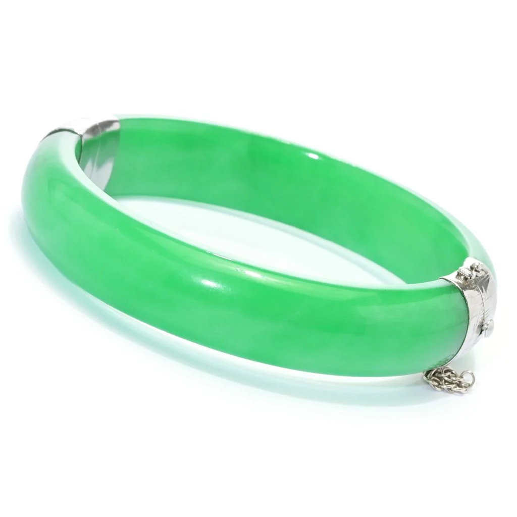 Far East Jewelry Sterling Silver 13-14mm Jade Choice of Size Bangle Bracelet - Image 2
