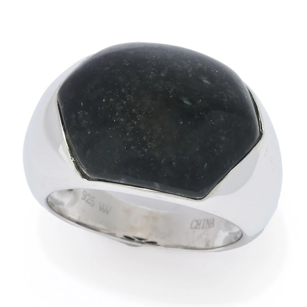 Far East Jewelry Sterling Silver 17x13mm Hexagon Charcoal Jade Ring - Image 4
