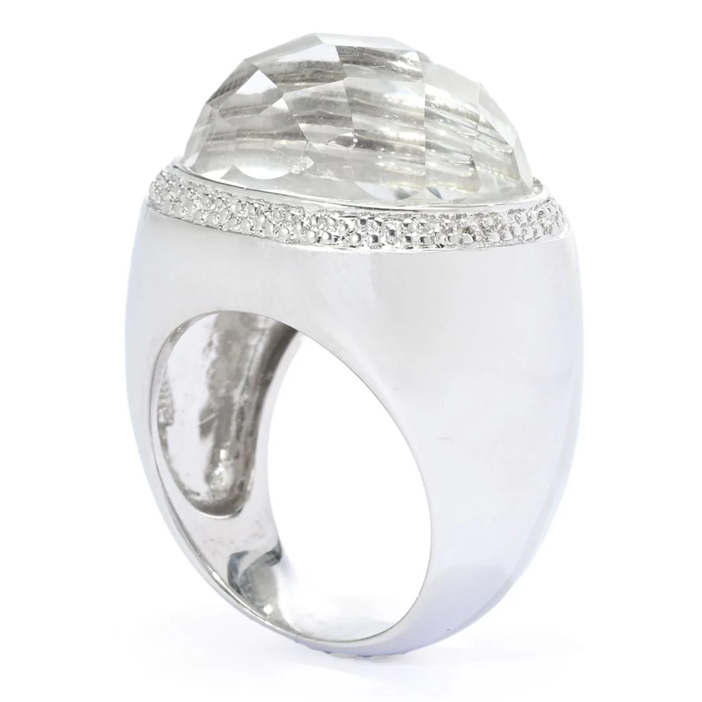 Far East Jewelry Sterling Silver 20x15mm White Quartz East-West Ring - Image 2
