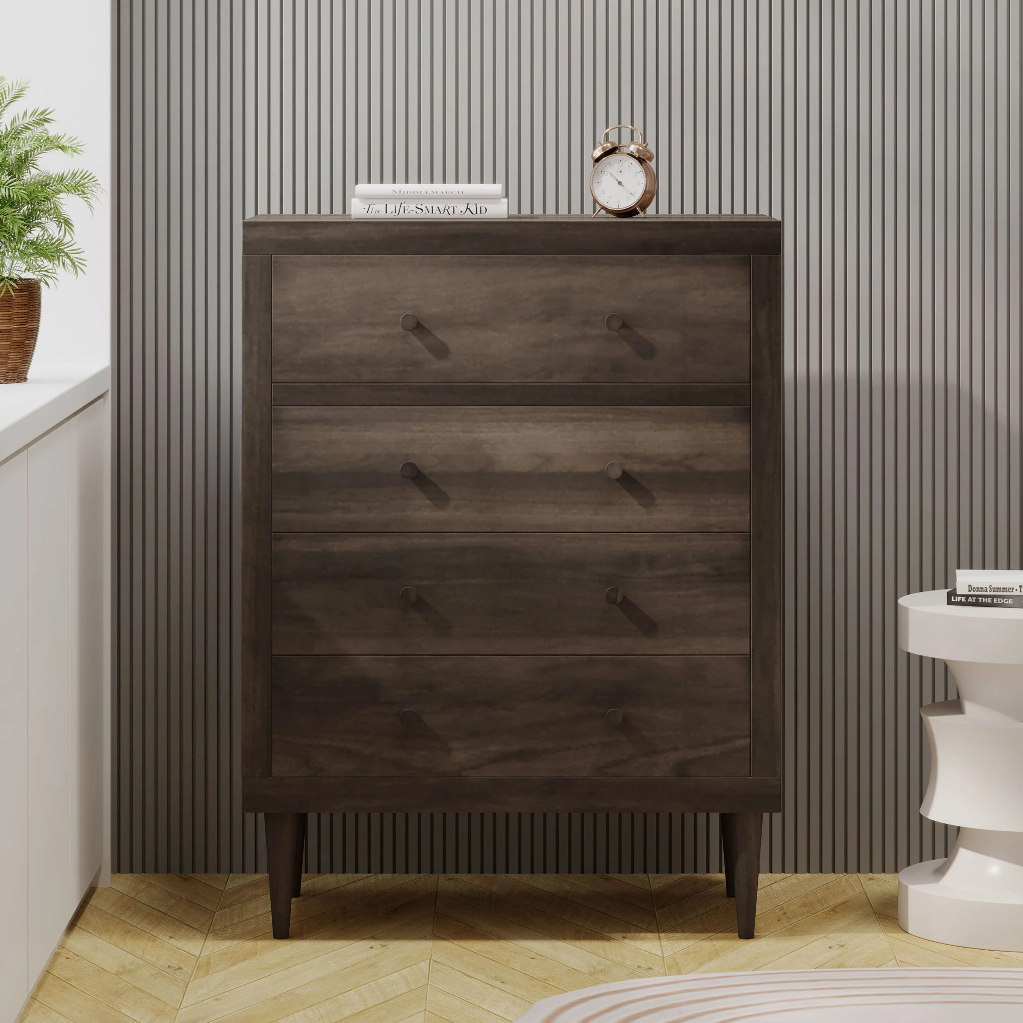 Farhart Mid Century Modern 4 Drawer Dresser - Walnut - Image 2
