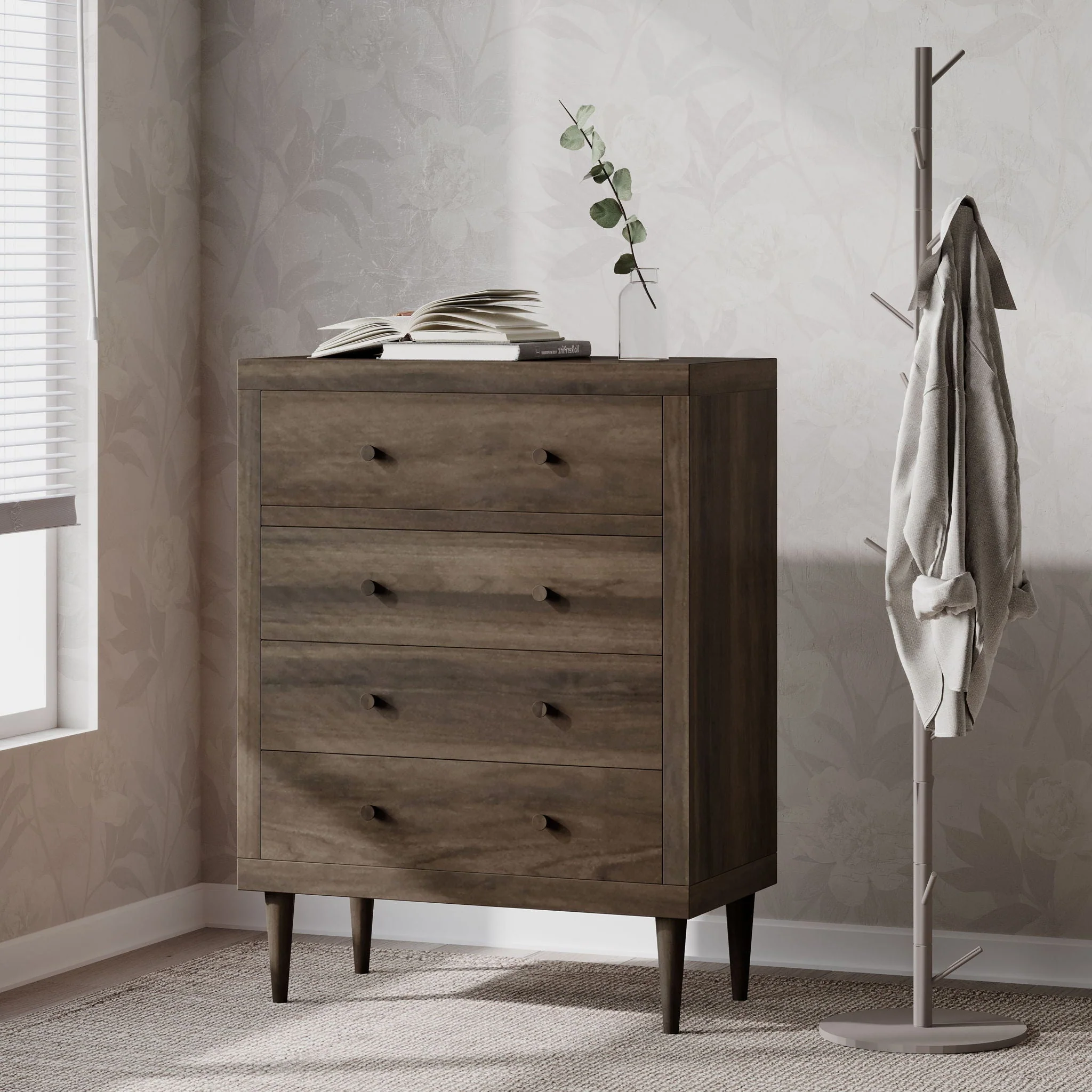 Farhart Mid Century Modern 4 Drawer Dresser - Walnut - Image 3
