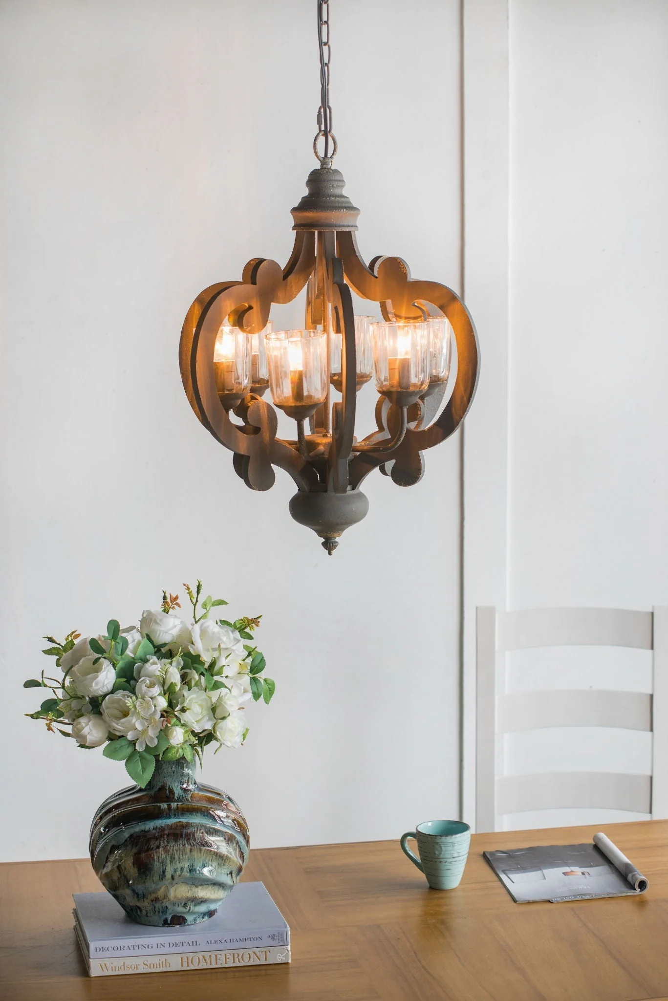 Farmhouse 6-Light Wood Chandelier Pendant Light Fixture - Image 10