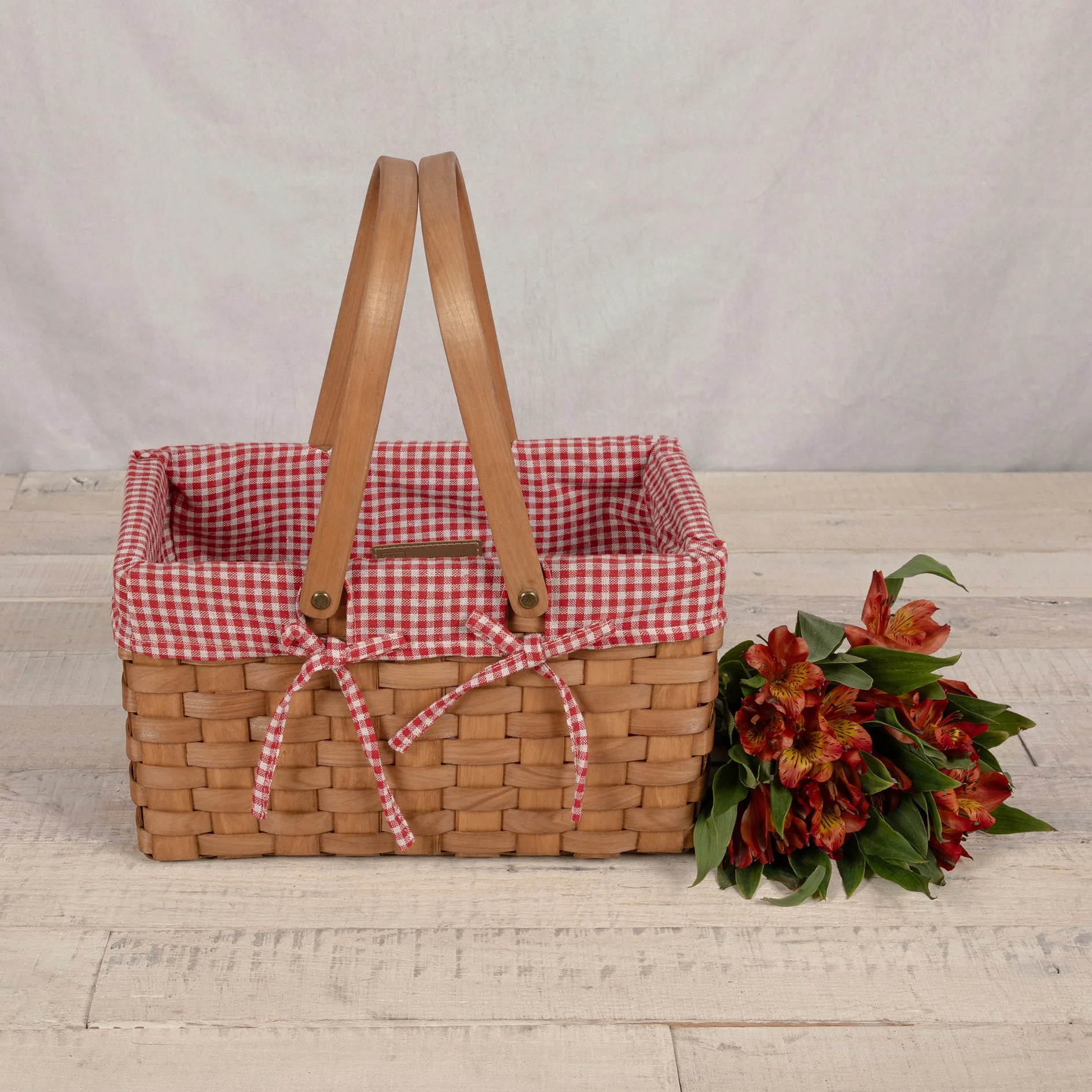Farmhouse Basket - Red and White Gingham Basket Empty - Image 2