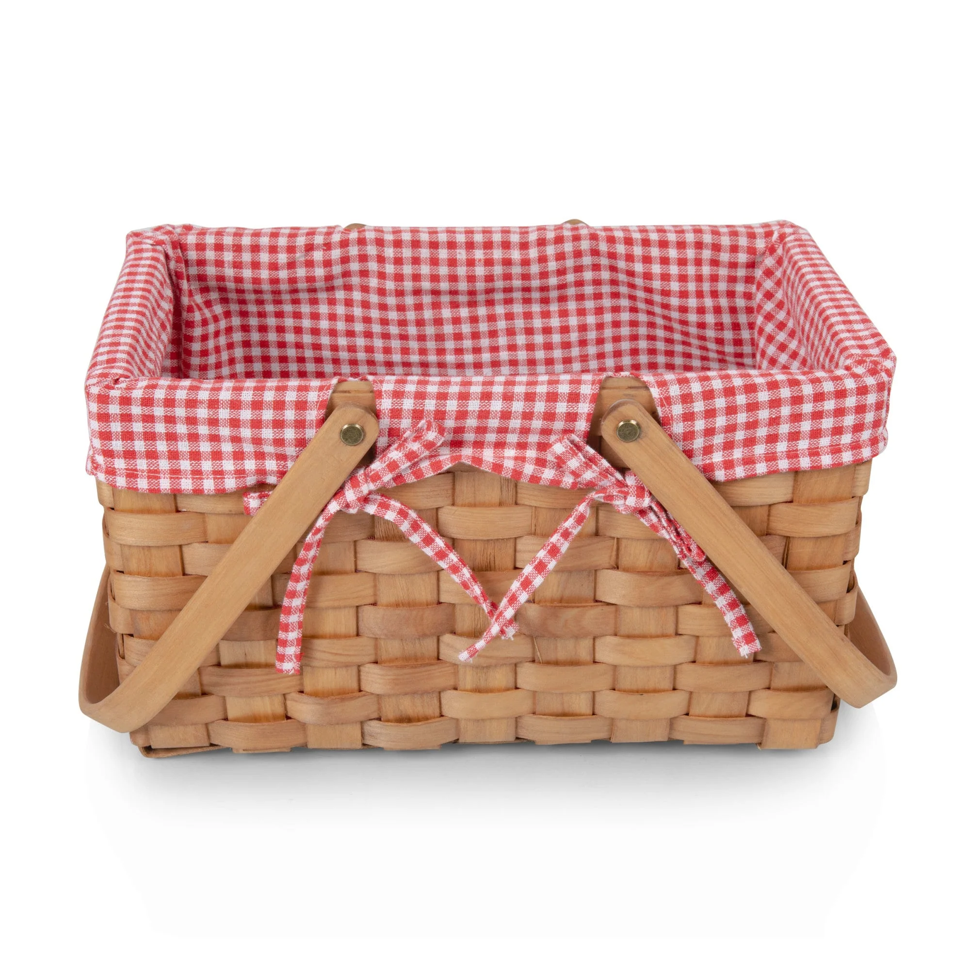Farmhouse Basket - Red and White Gingham Basket Empty - Image 3