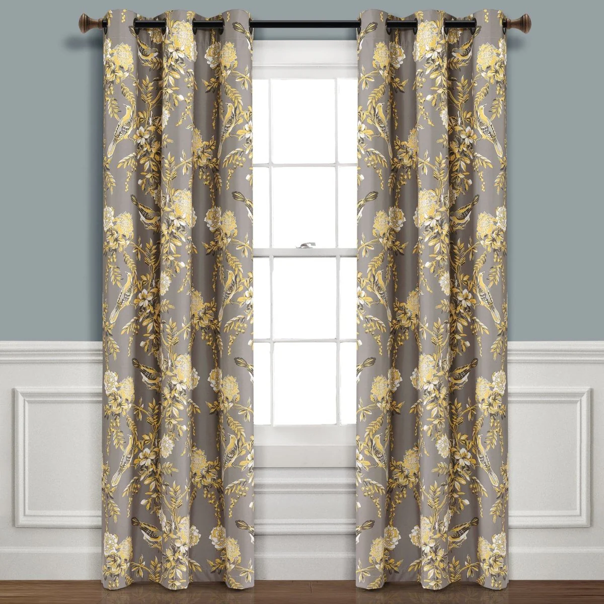 Farmhouse Bird And Flower Insulated Grommet Blackout Window Curtain Panel Set - Image 2