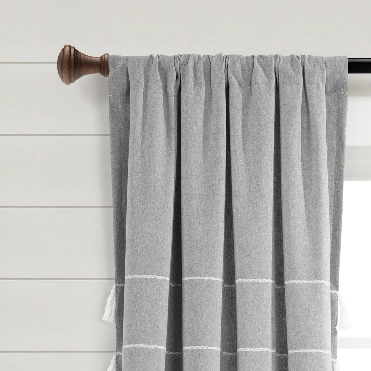 Farmhouse Boho Stripe Woven Tassel Yarn Dyed Recycled Cotton Blend Window Curtain Panel Set - Image 10
