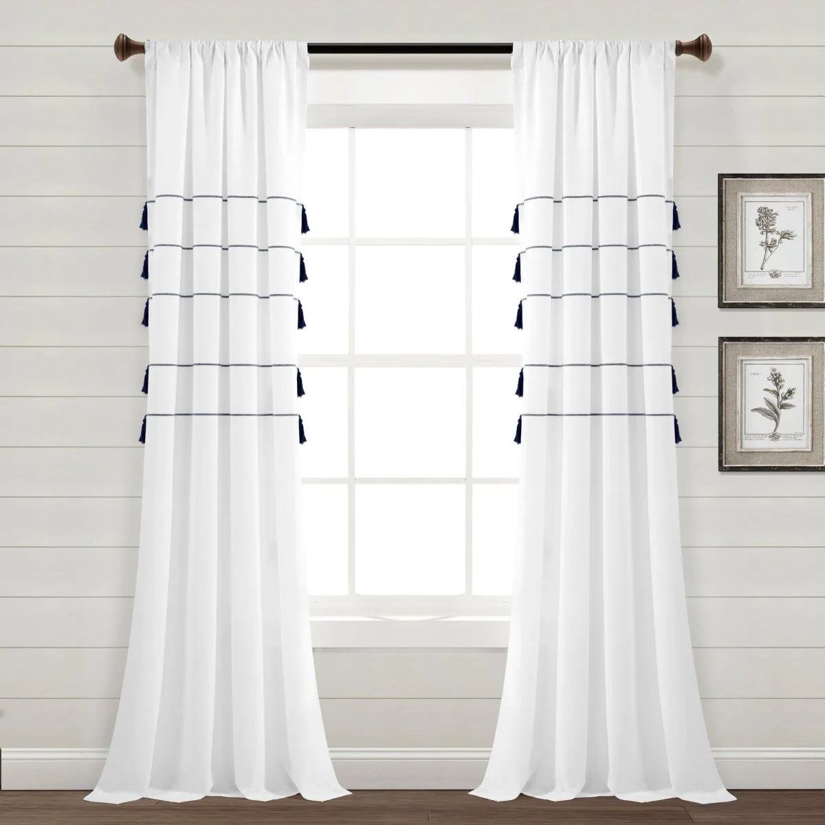 Farmhouse Boho Stripe Woven Tassel Yarn Dyed Recycled Cotton Blend Window Curtain Panel Set - Image 14