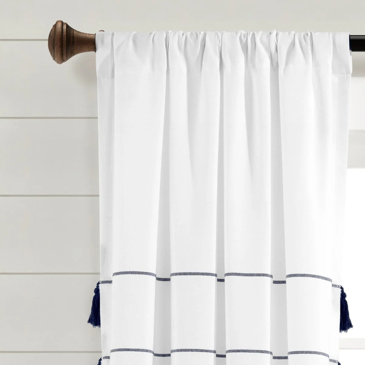 Farmhouse Boho Stripe Woven Tassel Yarn Dyed Recycled Cotton Blend Window Curtain Panel Set - Image 15