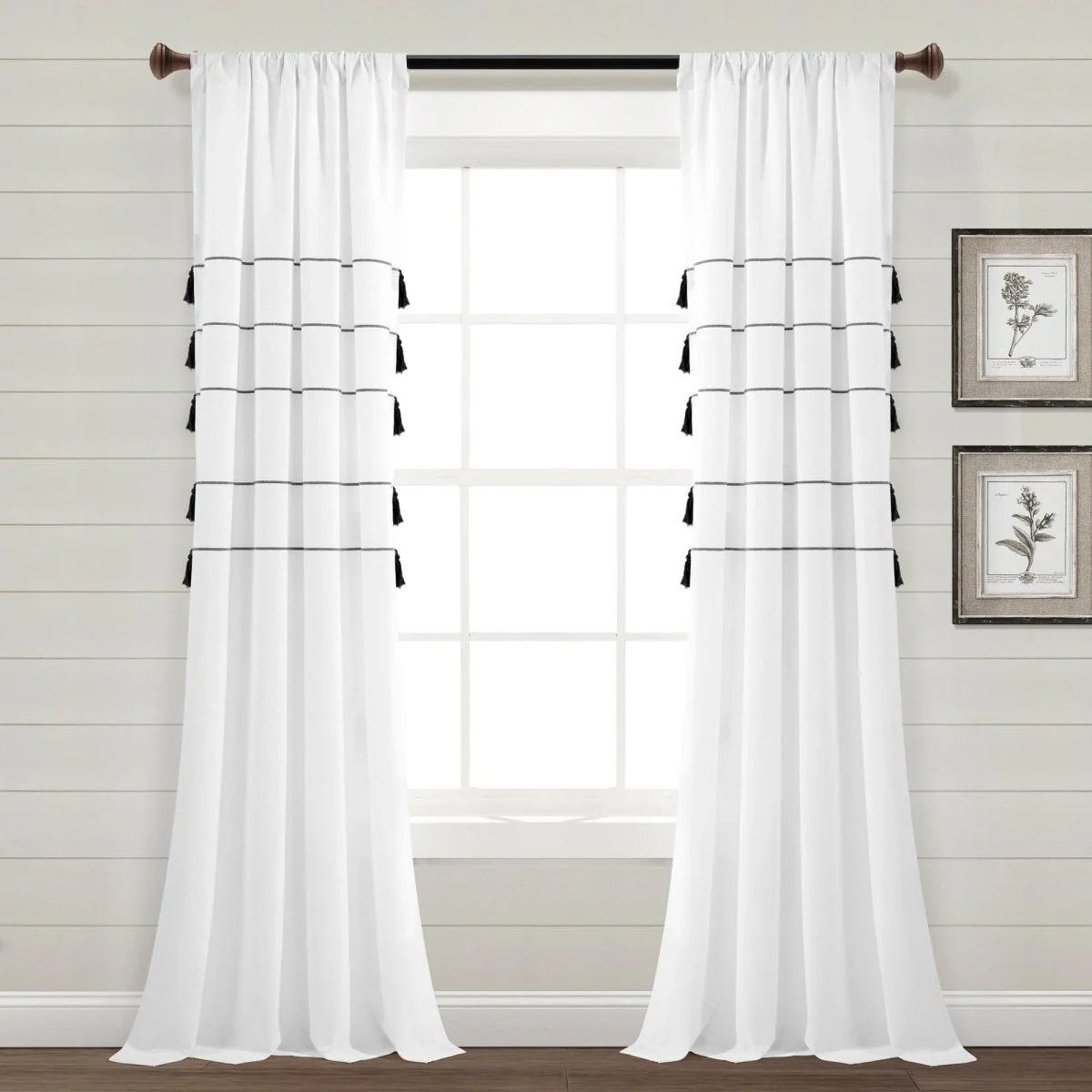 Farmhouse Boho Stripe Woven Tassel Yarn Dyed Recycled Cotton Blend Window Curtain Panel Set - Image 19