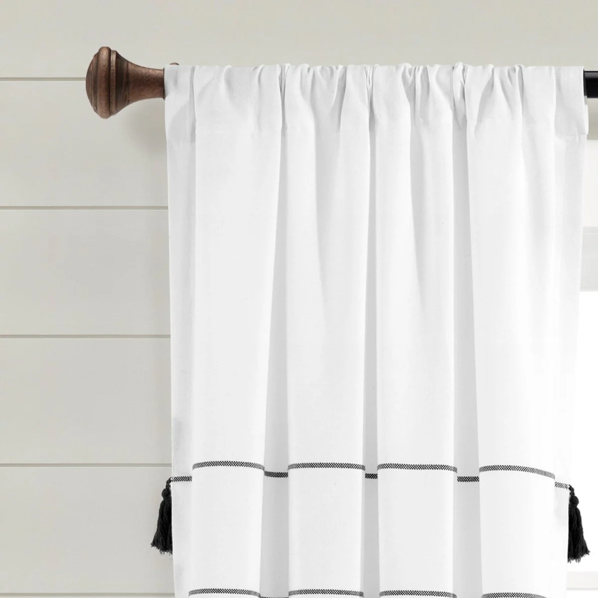 Farmhouse Boho Stripe Woven Tassel Yarn Dyed Recycled Cotton Blend Window Curtain Panel Set - Image 20
