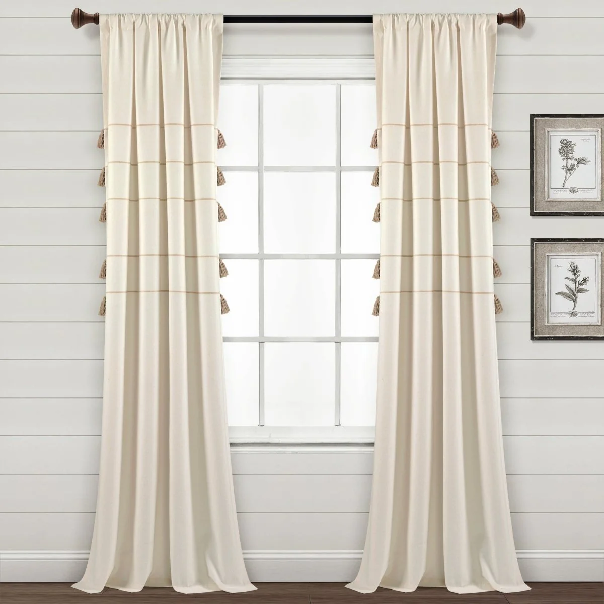 Farmhouse Boho Stripe Woven Tassel Yarn Dyed Recycled Cotton Blend Window Curtain Panel Set - Image 24