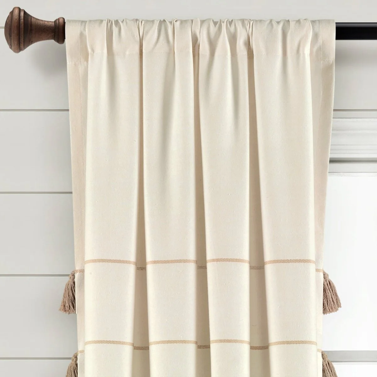 Farmhouse Boho Stripe Woven Tassel Yarn Dyed Recycled Cotton Blend Window Curtain Panel Set - Image 25