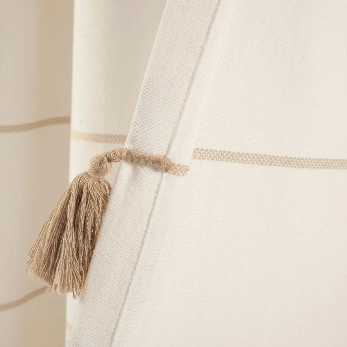 Farmhouse Boho Stripe Woven Tassel Yarn Dyed Recycled Cotton Blend Window Curtain Panel Set - Image 28