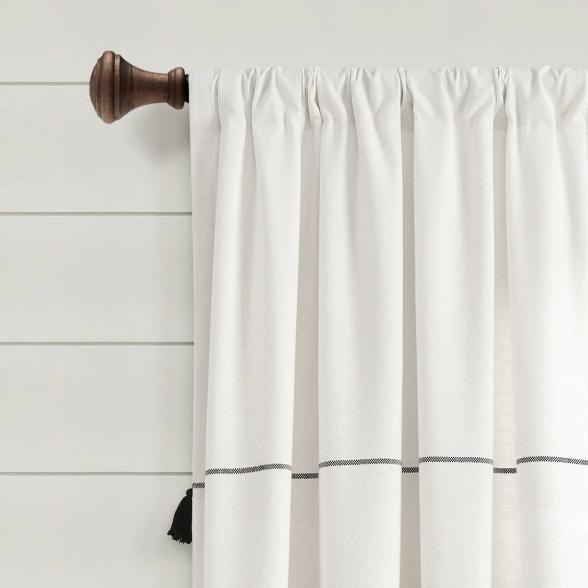 Farmhouse Boho Stripe Woven Tassel Yarn Dyed Recycled Cotton Blend Window Curtain Panel Set - Image 3
