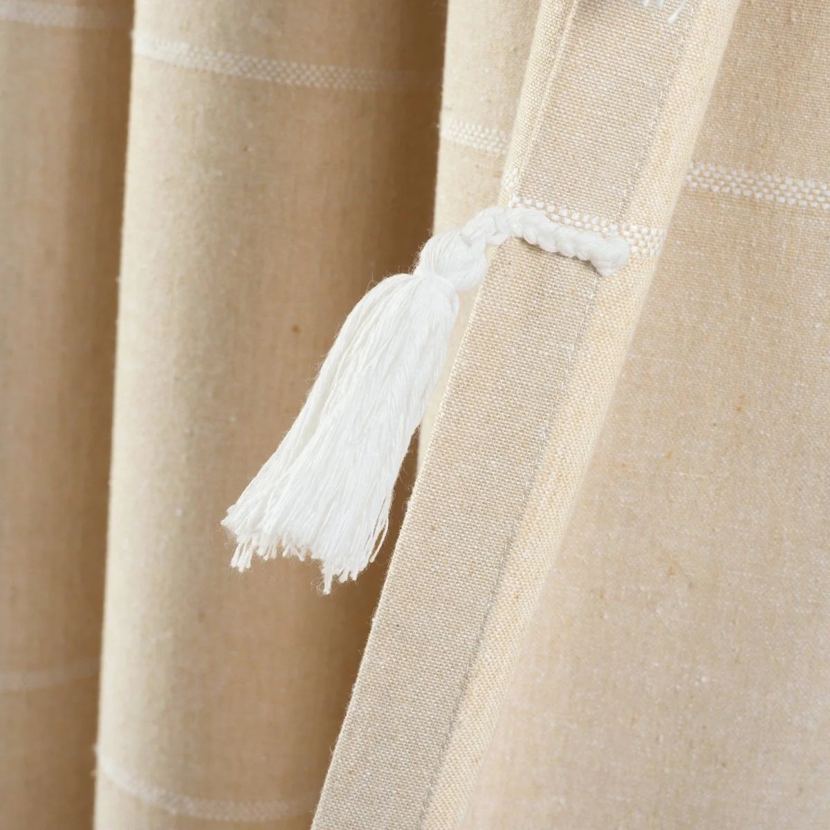 Farmhouse Boho Stripe Woven Tassel Yarn Dyed Recycled Cotton Blend Window Curtain Panel Set - Image 33