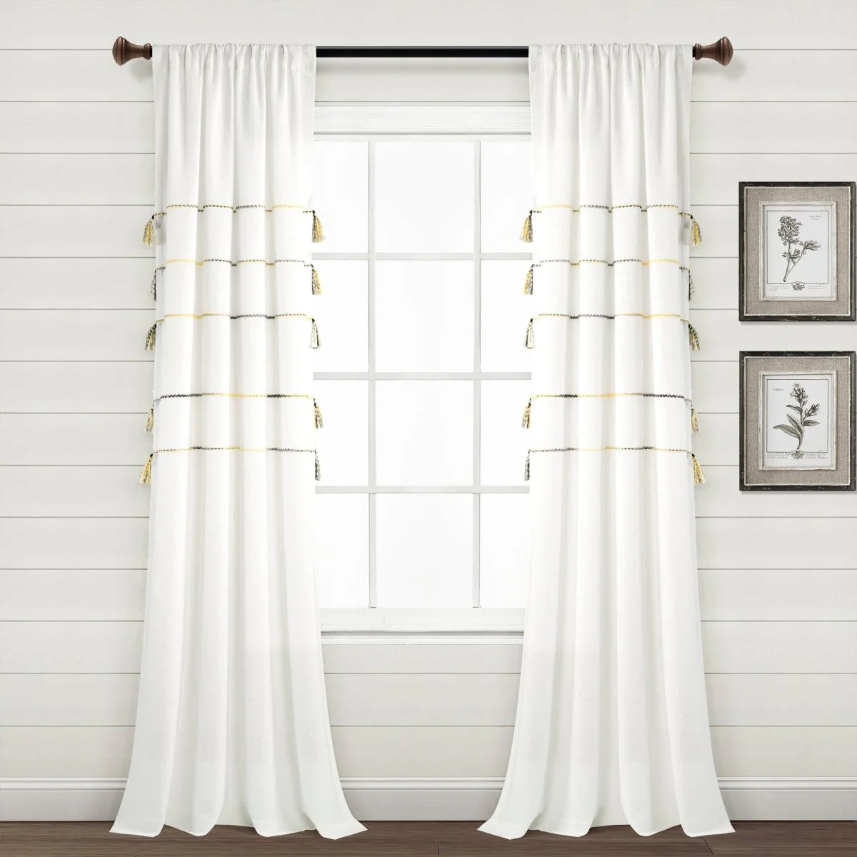 Farmhouse Boho Stripe Woven Tassel Yarn Dyed Recycled Cotton Blend Window Curtain Panel Set - Image 34