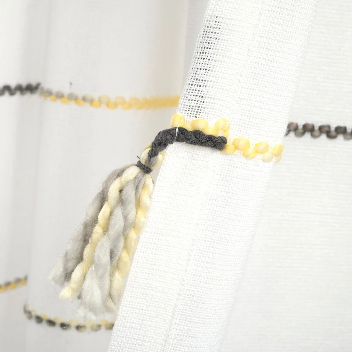 Farmhouse Boho Stripe Woven Tassel Yarn Dyed Recycled Cotton Blend Window Curtain Panel Set - Image 38