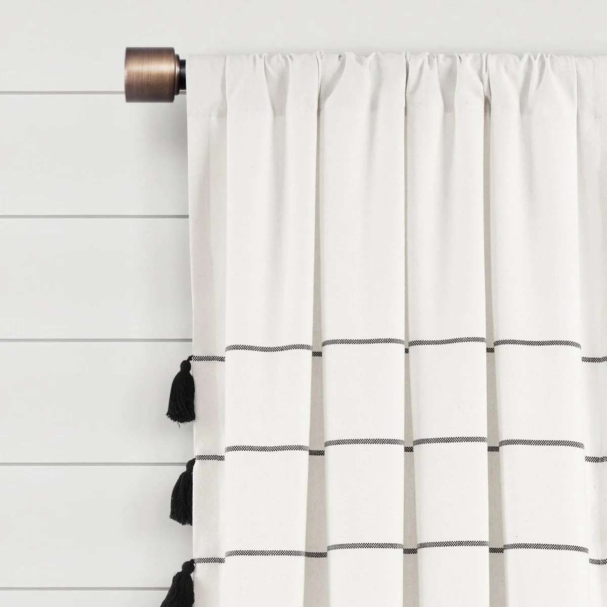 Farmhouse Boho Stripe Woven Tassel Yarn Dyed Recycled Cotton Blend Window Curtain Panel Set - Image 4