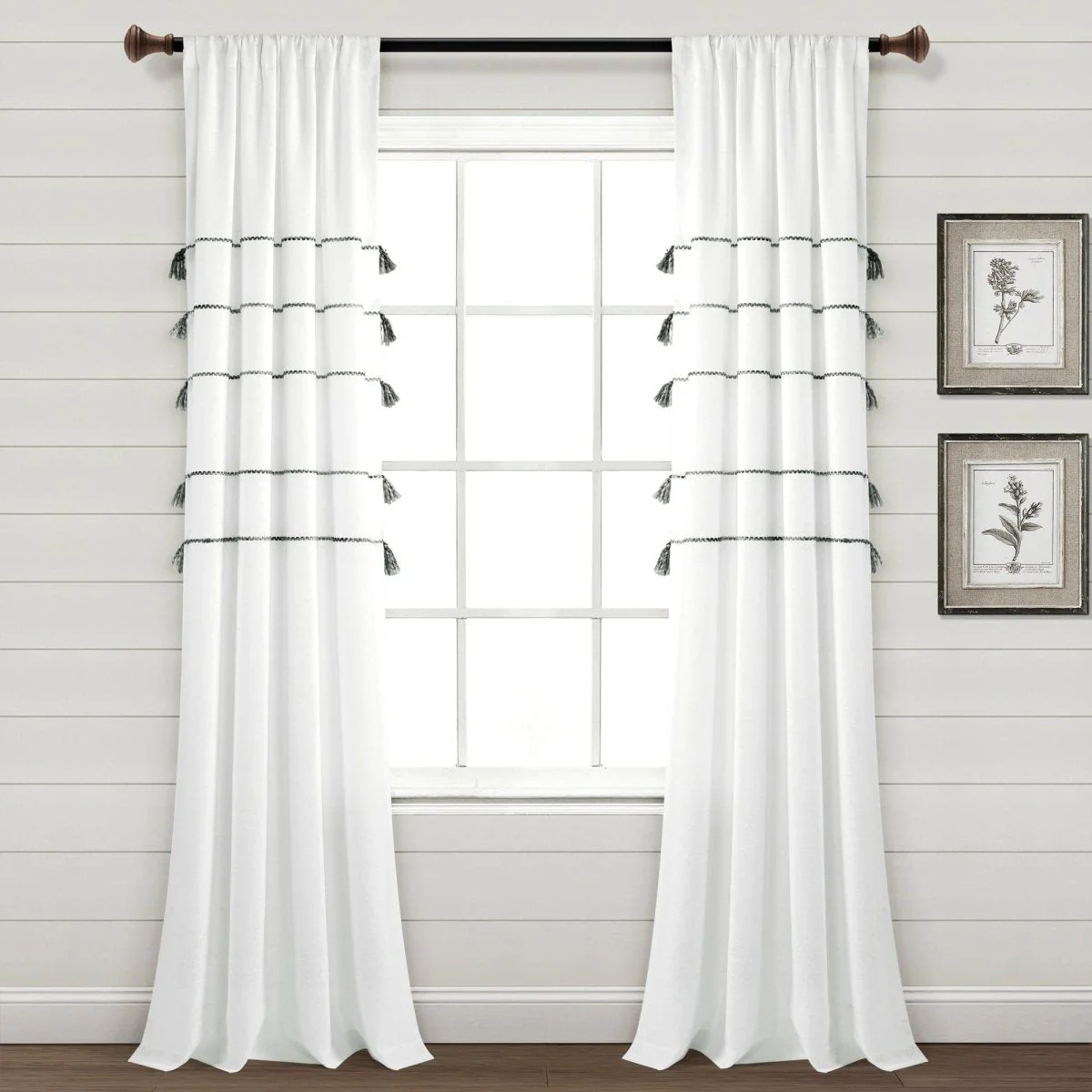 Farmhouse Boho Stripe Woven Tassel Yarn Dyed Recycled Cotton Blend Window Curtain Panel Set - Image 44