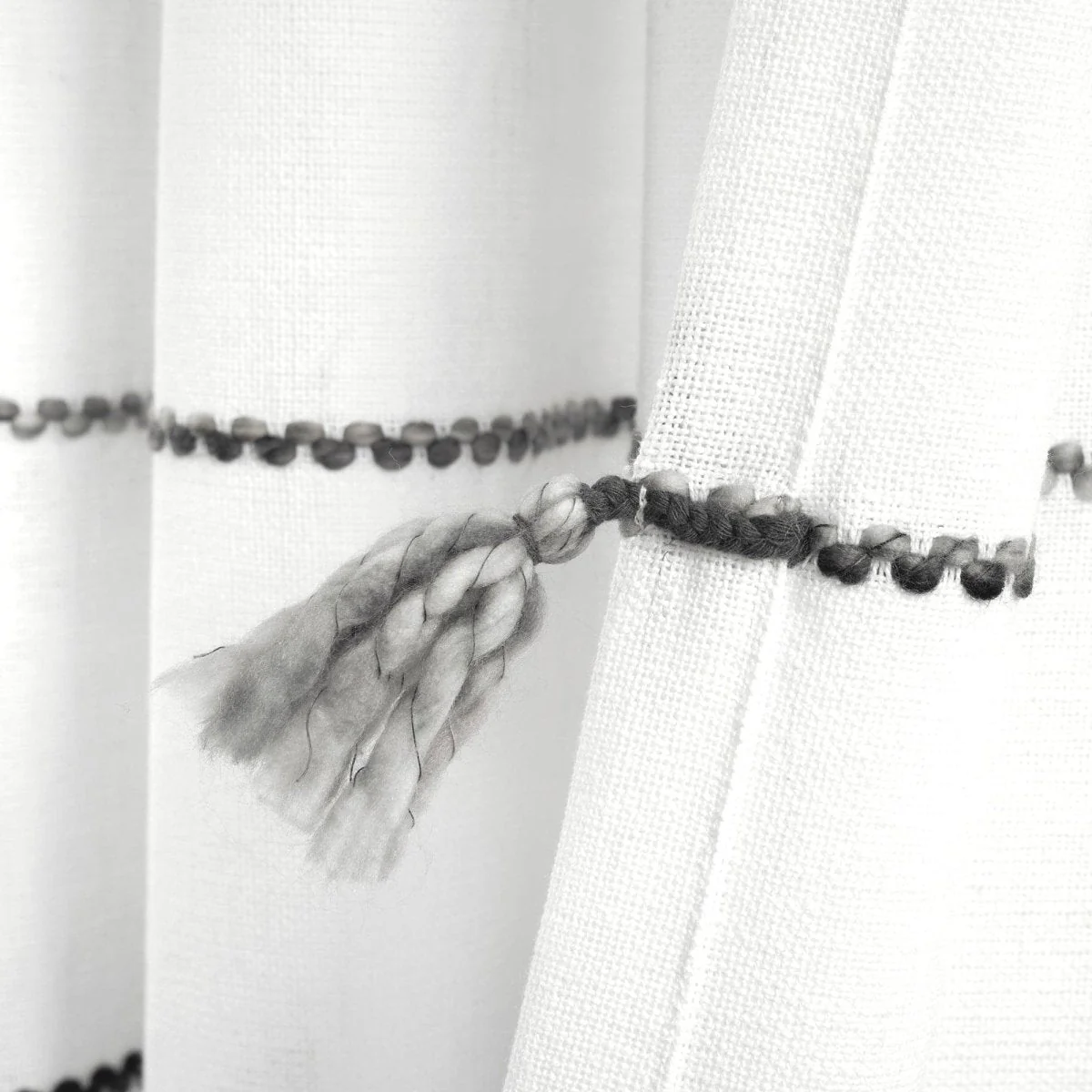 Farmhouse Boho Stripe Woven Tassel Yarn Dyed Recycled Cotton Blend Window Curtain Panel Set - Image 48