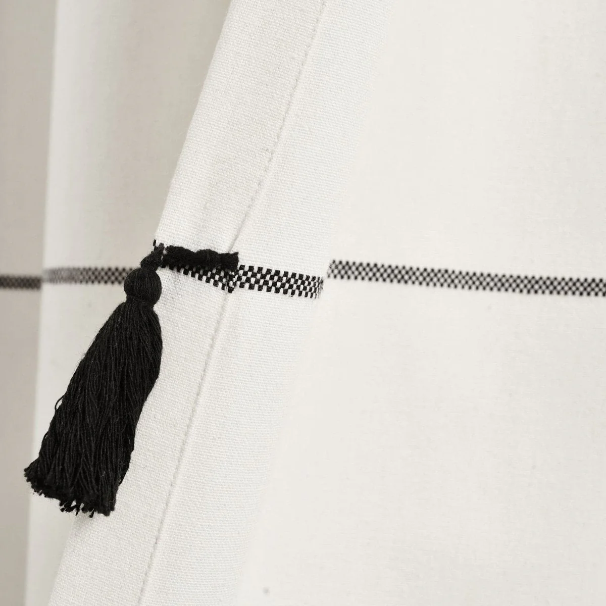 Farmhouse Boho Stripe Woven Tassel Yarn Dyed Recycled Cotton Blend Window Curtain Panel Set - Image 8