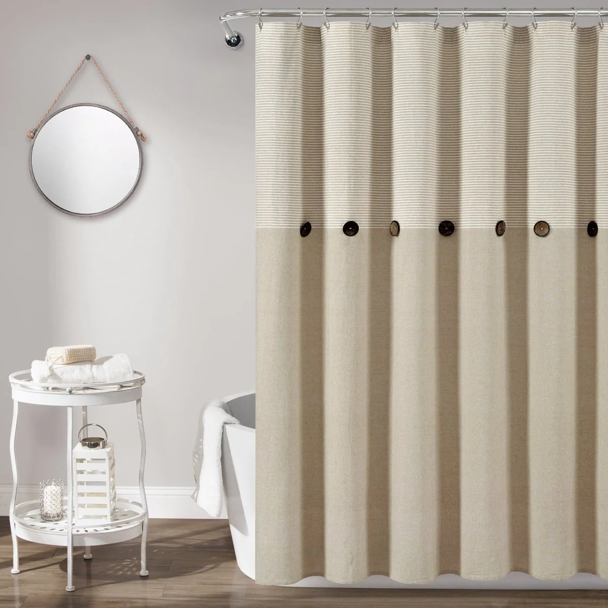 Farmhouse Button Stripe Yarn Dyed Shower Curtain - Image 2