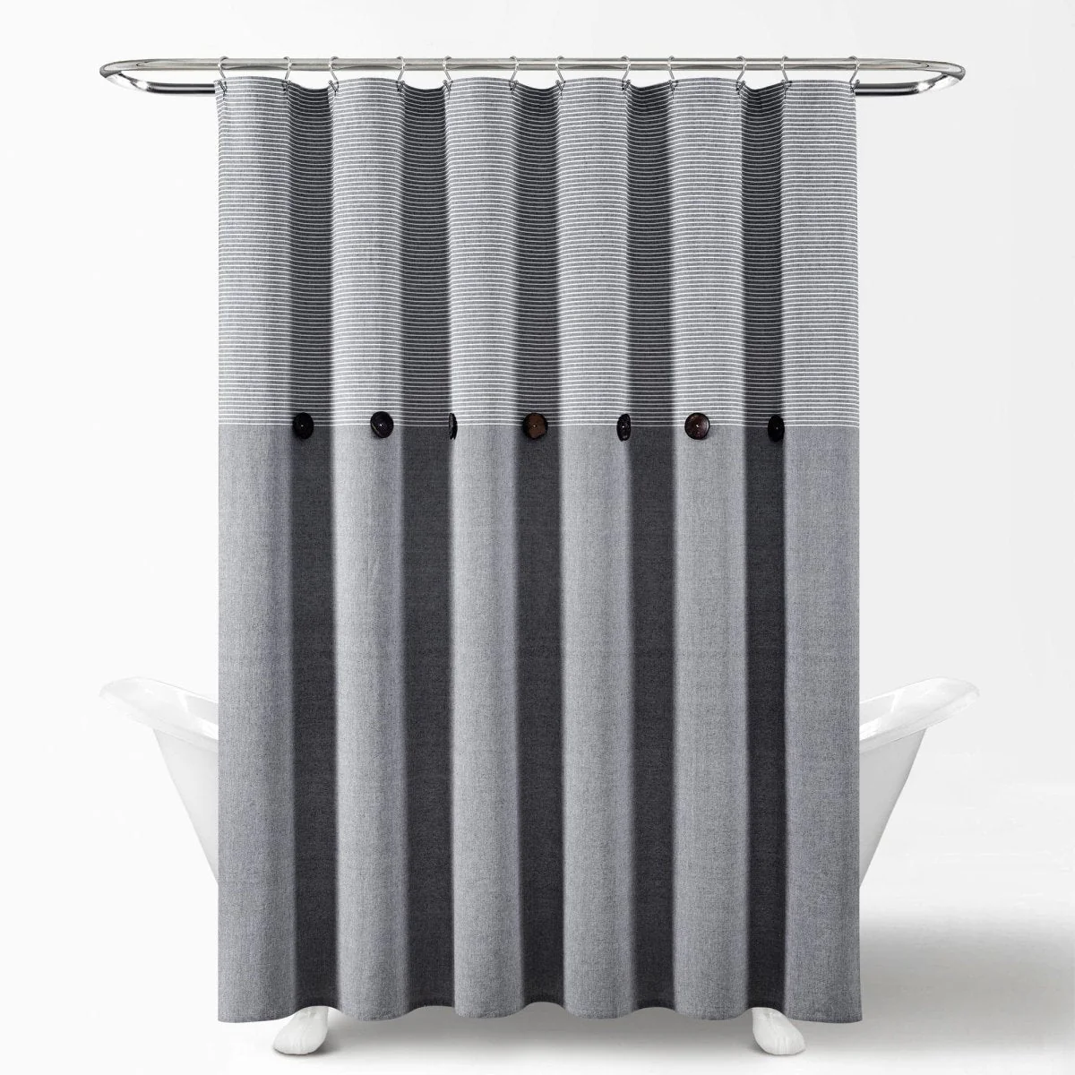 Farmhouse Button Stripe Yarn Dyed Shower Curtain - Image 3