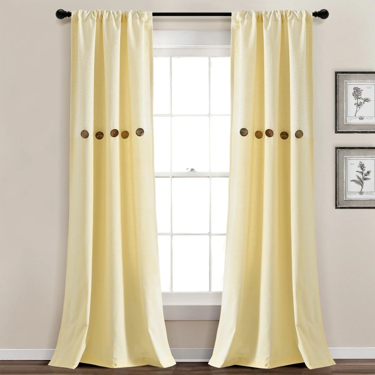 Farmhouse Button Stripe Yarn Dyed Woven Cotton Blend Window Curtain Panel Set - Image 15