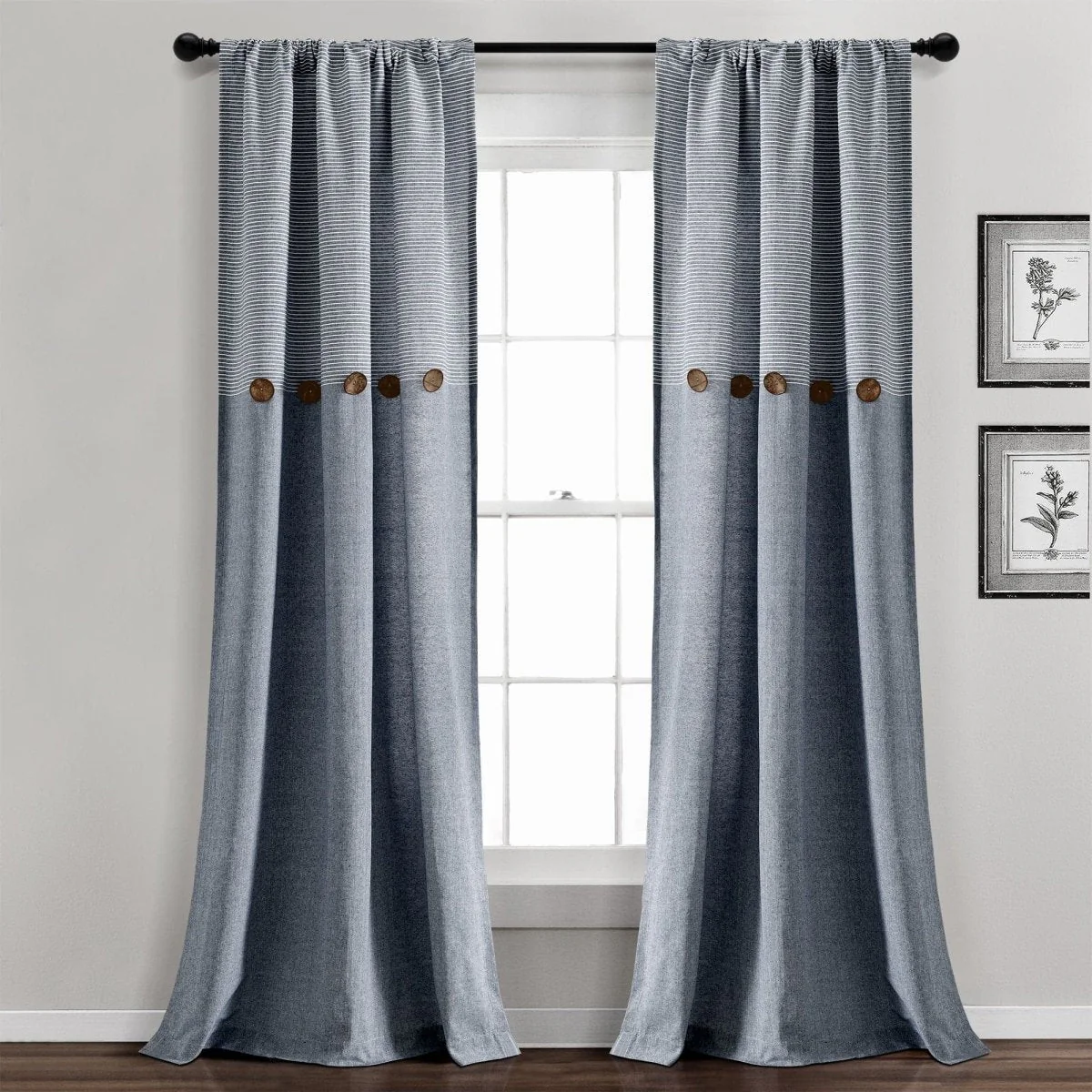 Farmhouse Button Stripe Yarn Dyed Woven Cotton Blend Window Curtain Panel Set - Image 21