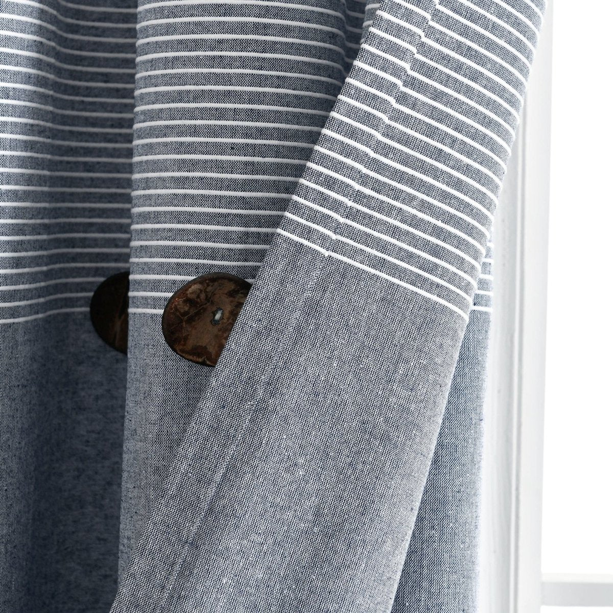 Farmhouse Button Stripe Yarn Dyed Woven Cotton Blend Window Curtain Panel Set - Image 25