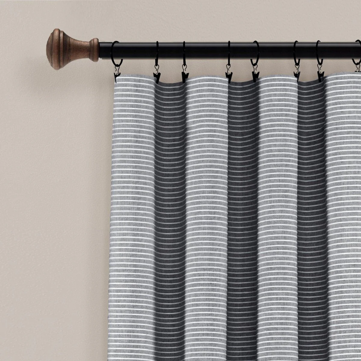 Farmhouse Button Stripe Yarn Dyed Woven Cotton Blend Window Curtain Panel Set - Image 3