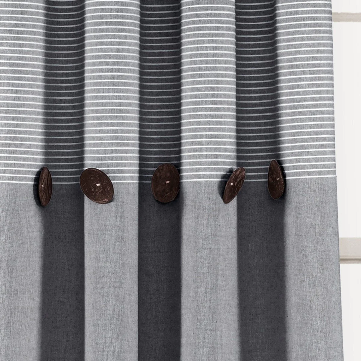Farmhouse Button Stripe Yarn Dyed Woven Cotton Blend Window Curtain Panel Set - Image 5