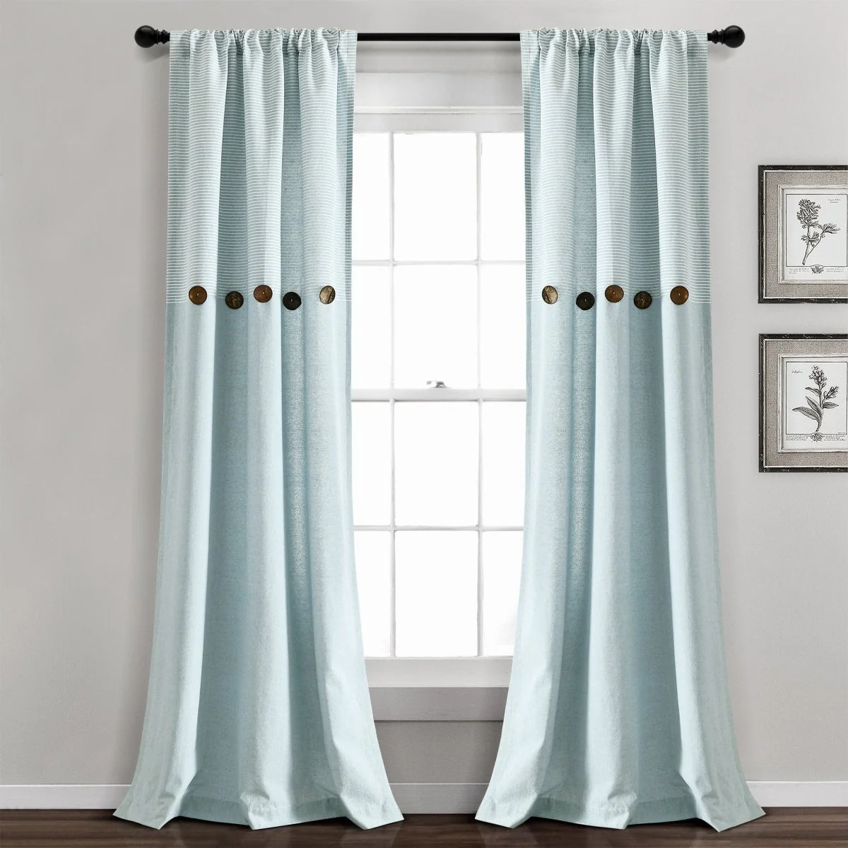 Farmhouse Button Stripe Yarn Dyed Woven Cotton Blend Window Curtain Panel Set - Image 9
