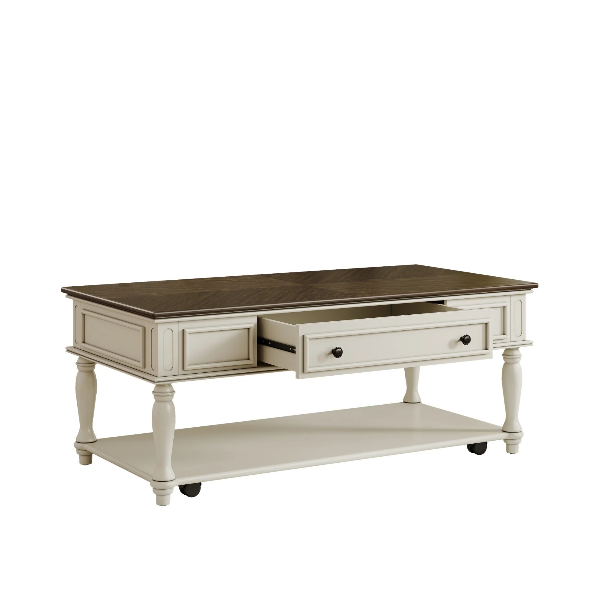 Farmhouse Coffee Table with One Drawer in Grey and White - Image 10
