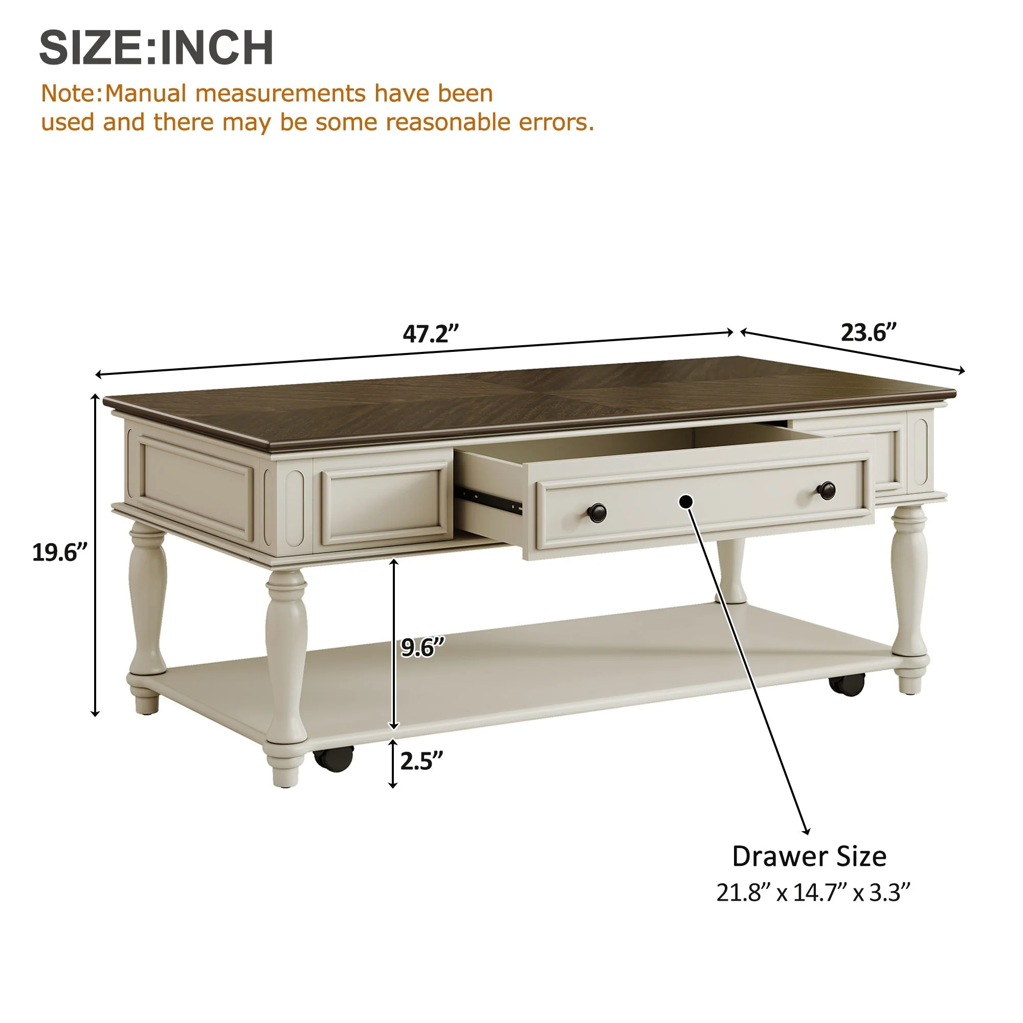 Farmhouse Coffee Table with One Drawer in Grey and White - Image 7