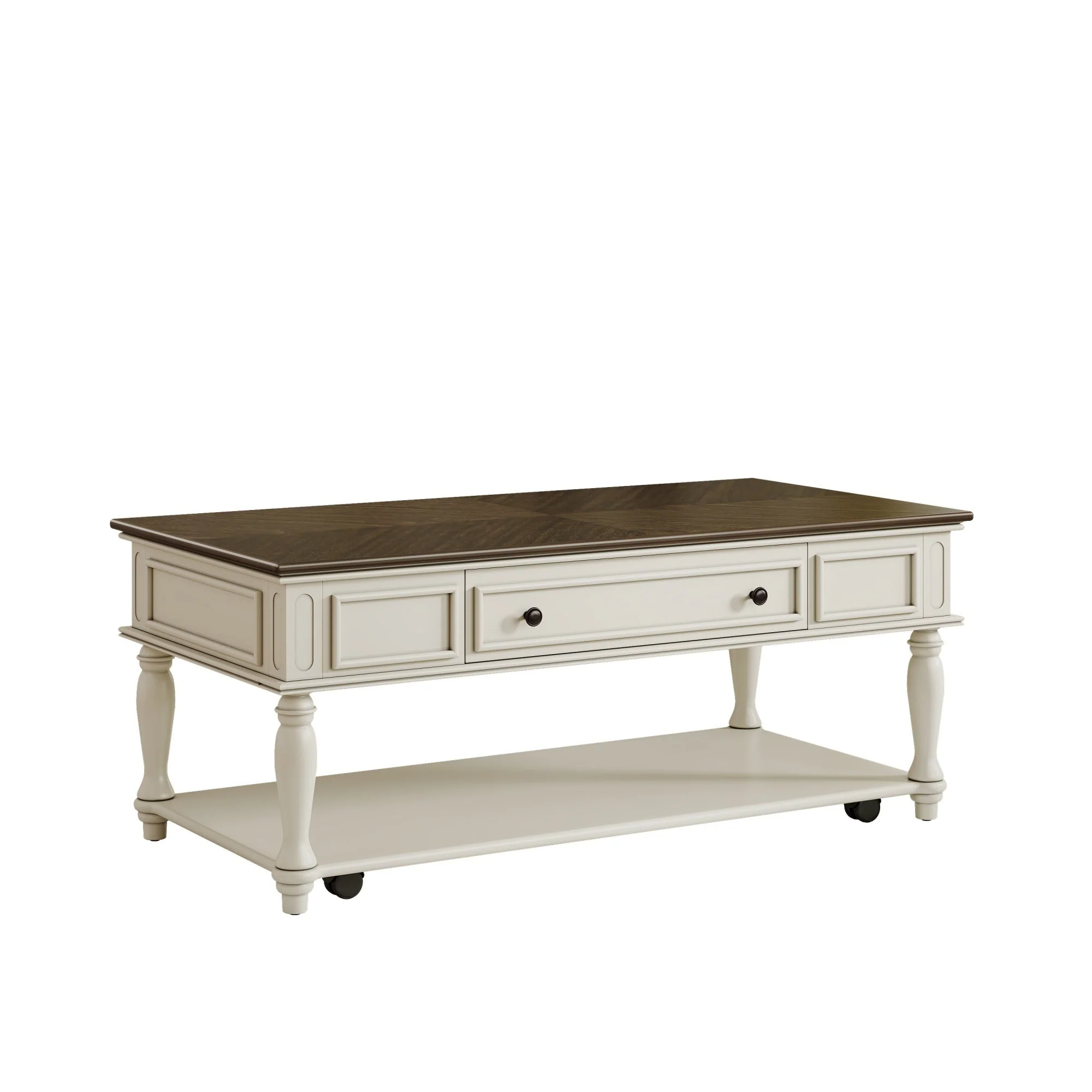 Farmhouse Coffee Table with One Drawer in Grey and White - Image 9