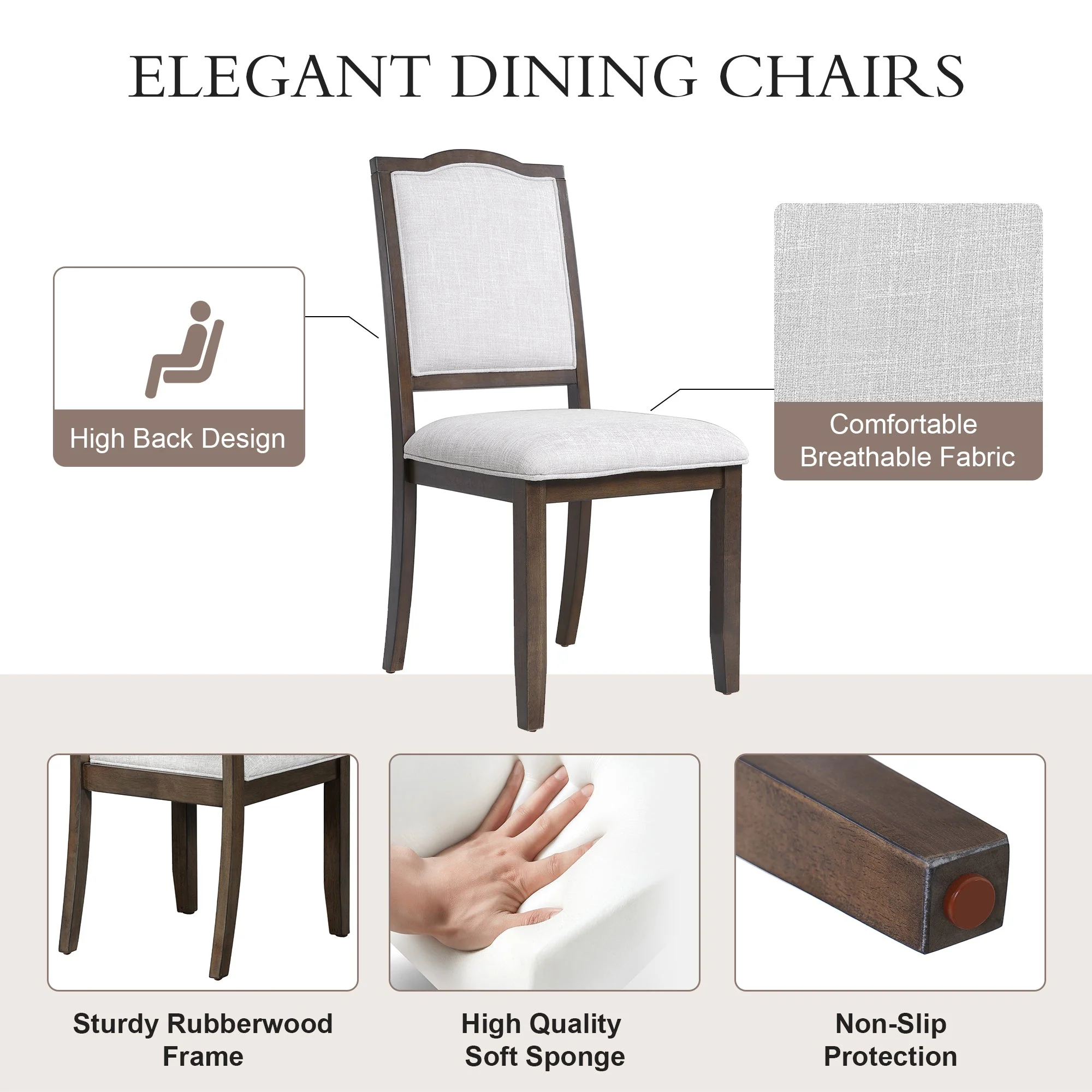 Farmhouse Dining Chairs Set of 4, Upholstered High Back - Image 5
