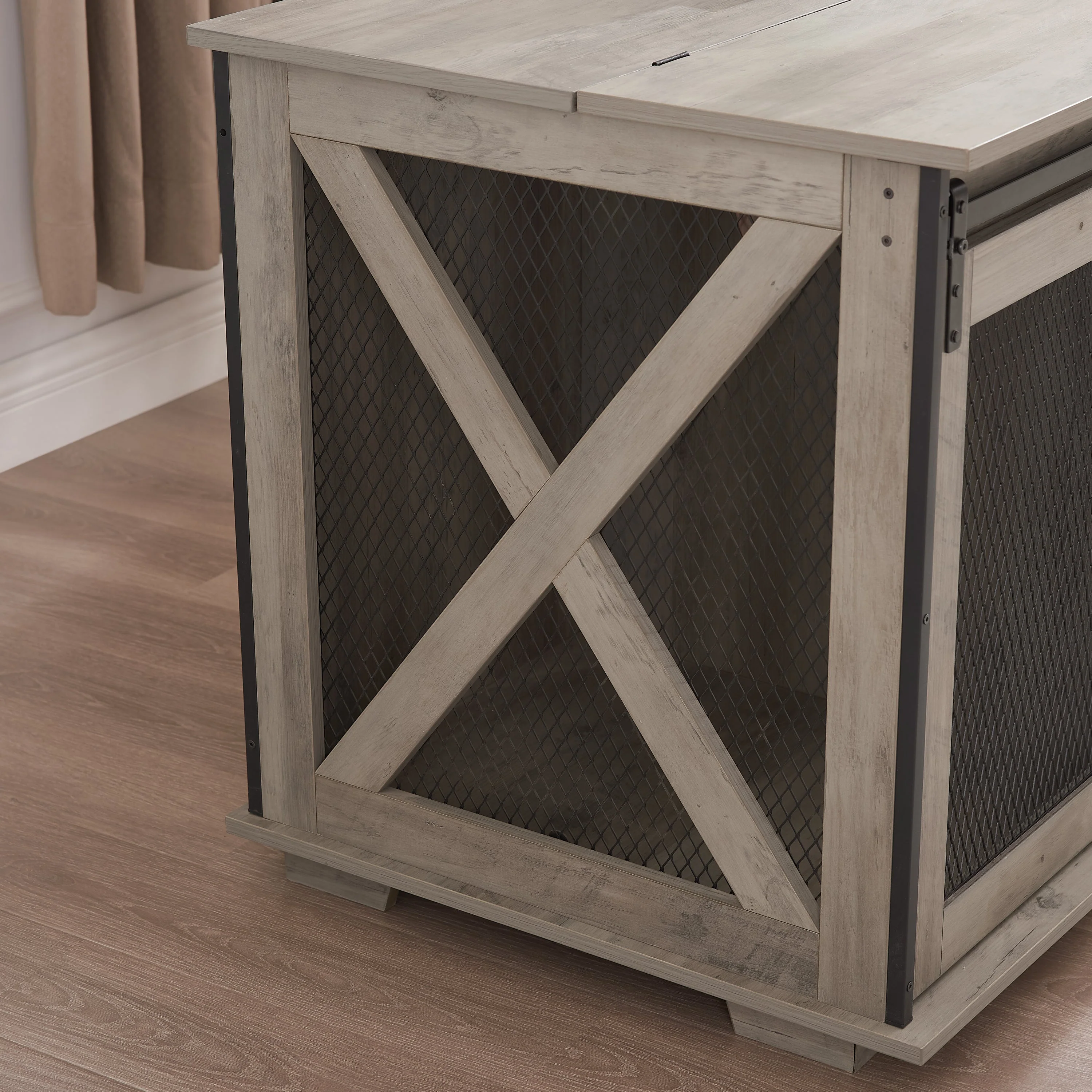 Farmhouse Dog Cage Crate Furniture with Sliding Barn Door - Image 10