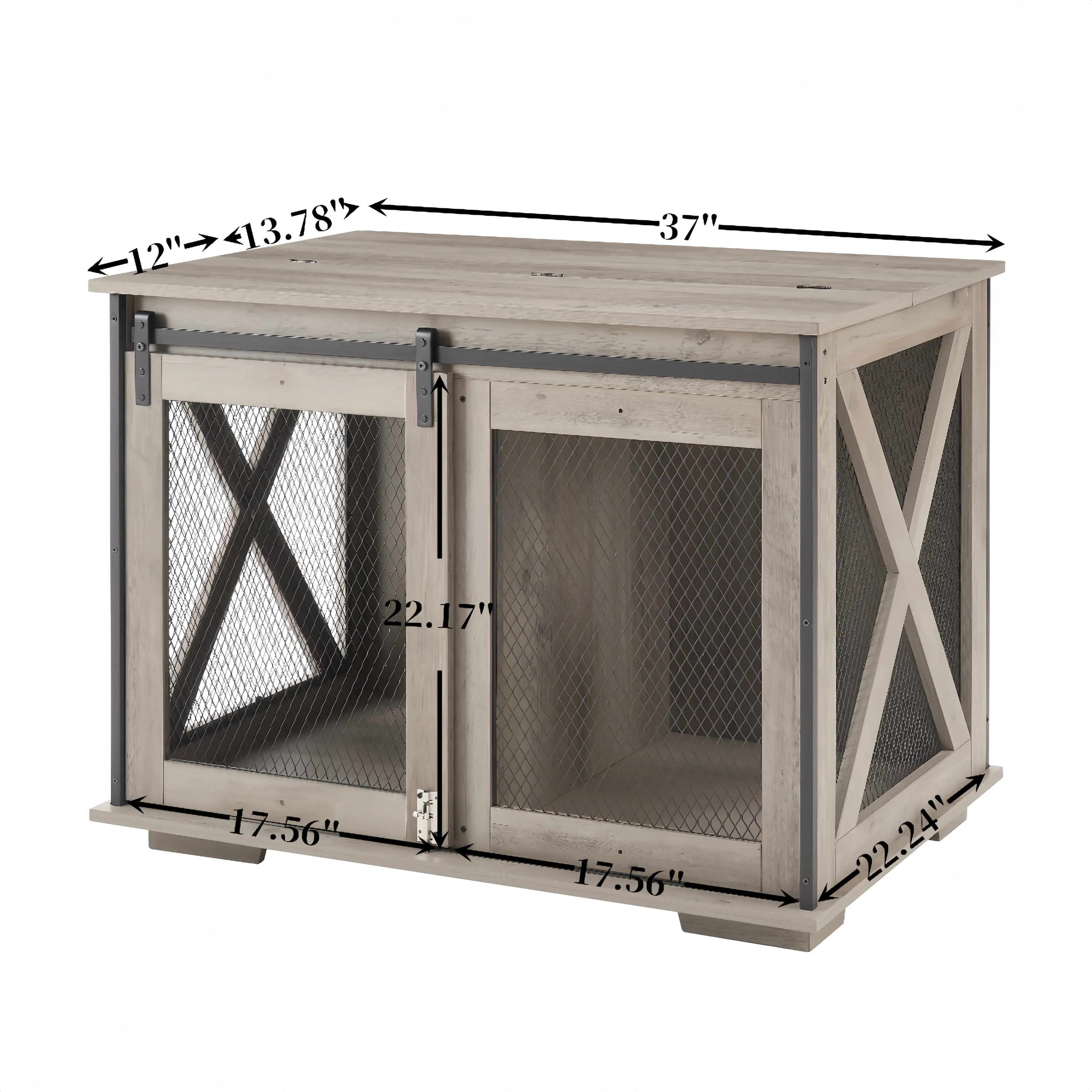 Farmhouse Dog Cage Crate Furniture with Sliding Barn Door - Image 15