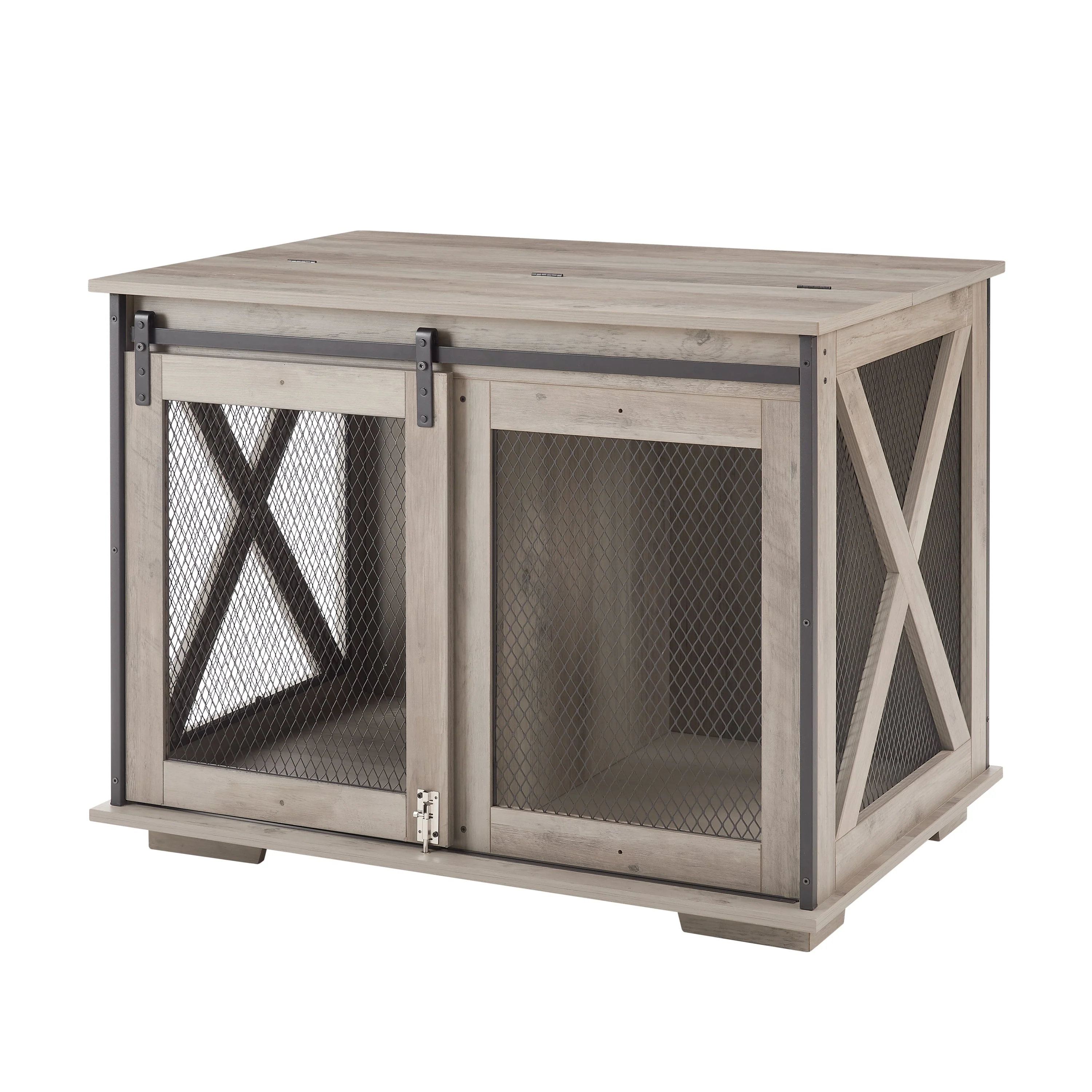 Farmhouse Dog Cage Crate Furniture with Sliding Barn Door - Image 16