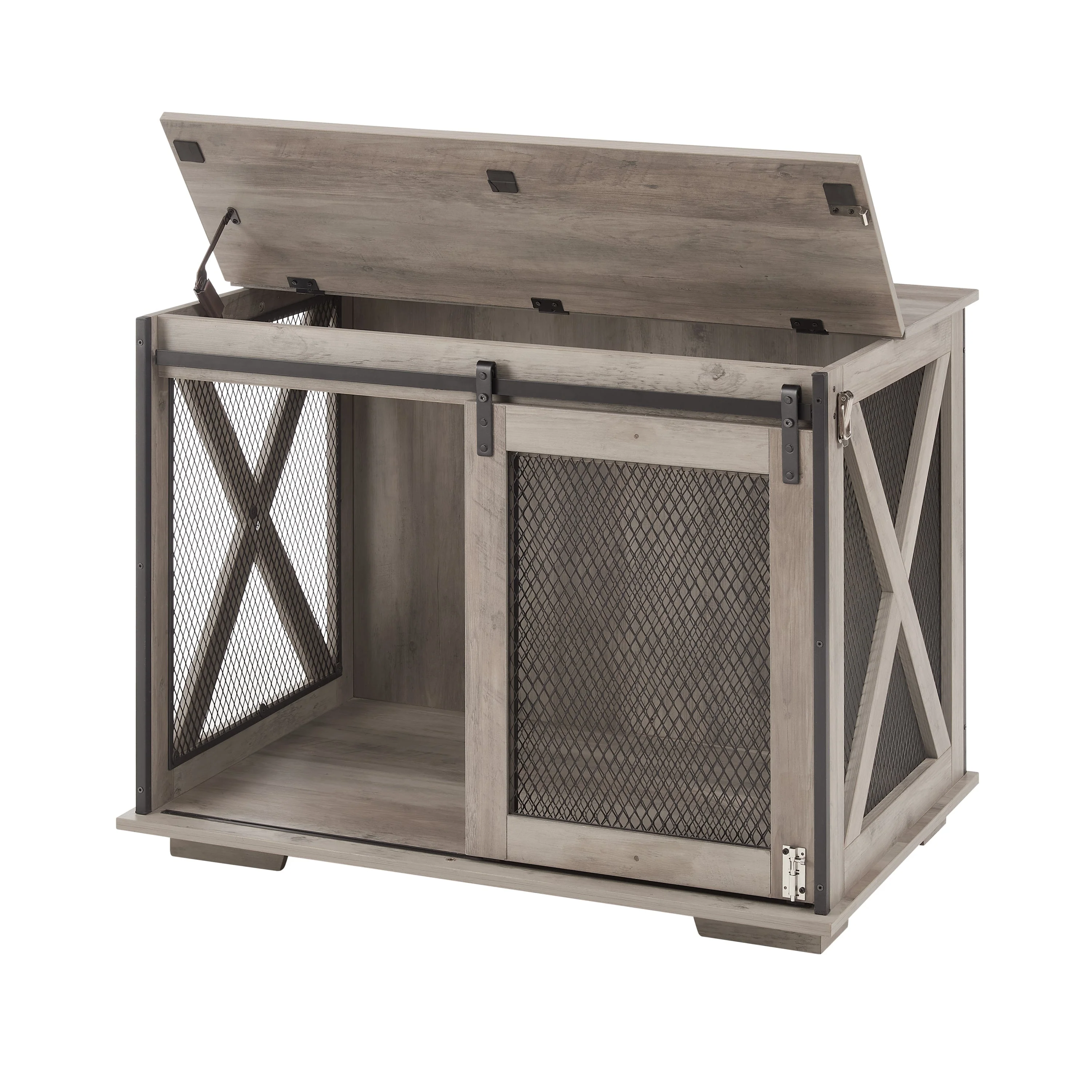 Farmhouse Dog Cage Crate Furniture with Sliding Barn Door - Image 17