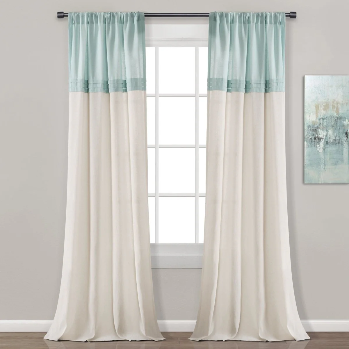 Farmhouse Faux Linen Colorblock Pleated Window Curtains - Image 11
