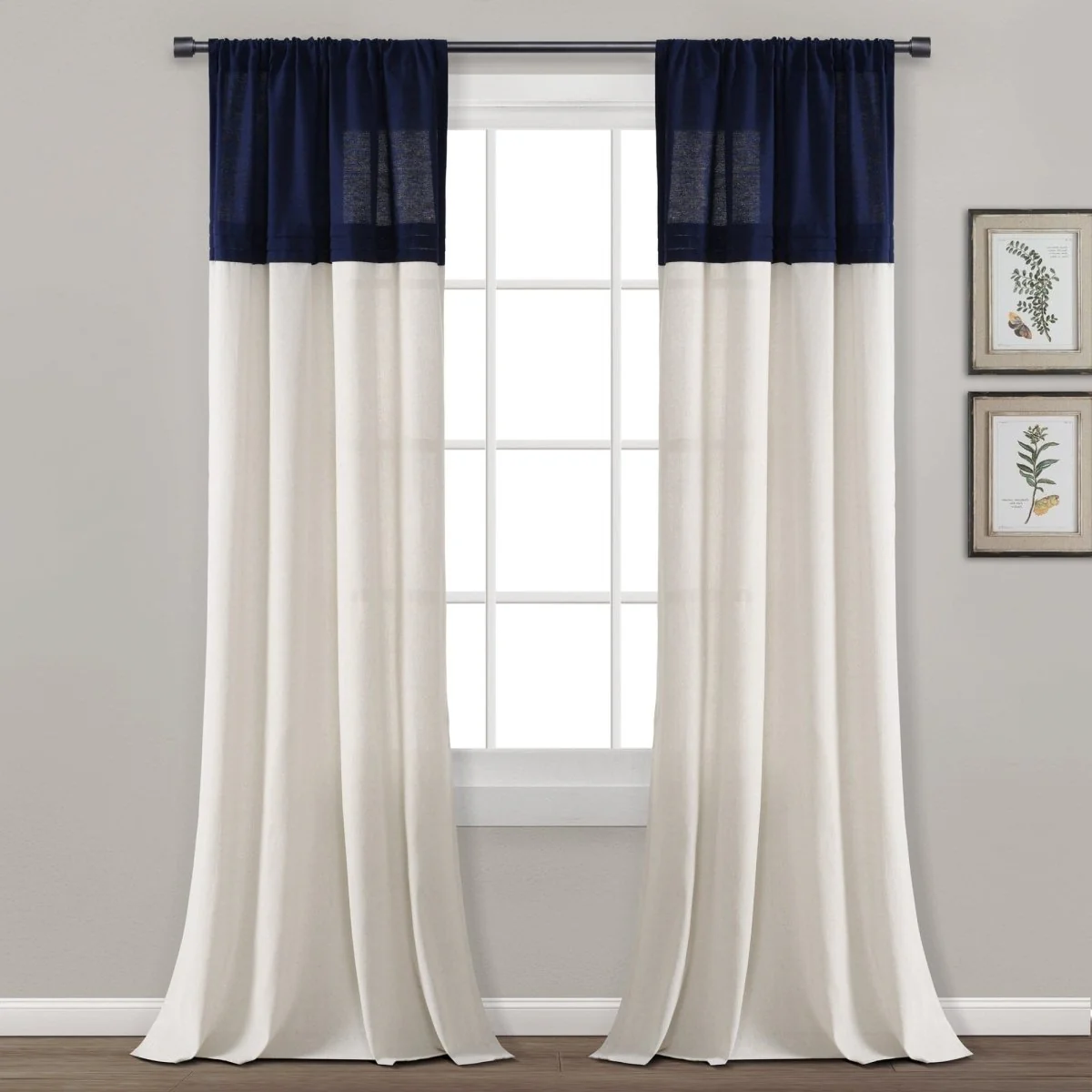 Farmhouse Faux Linen Colorblock Pleated Window Curtains - Image 16