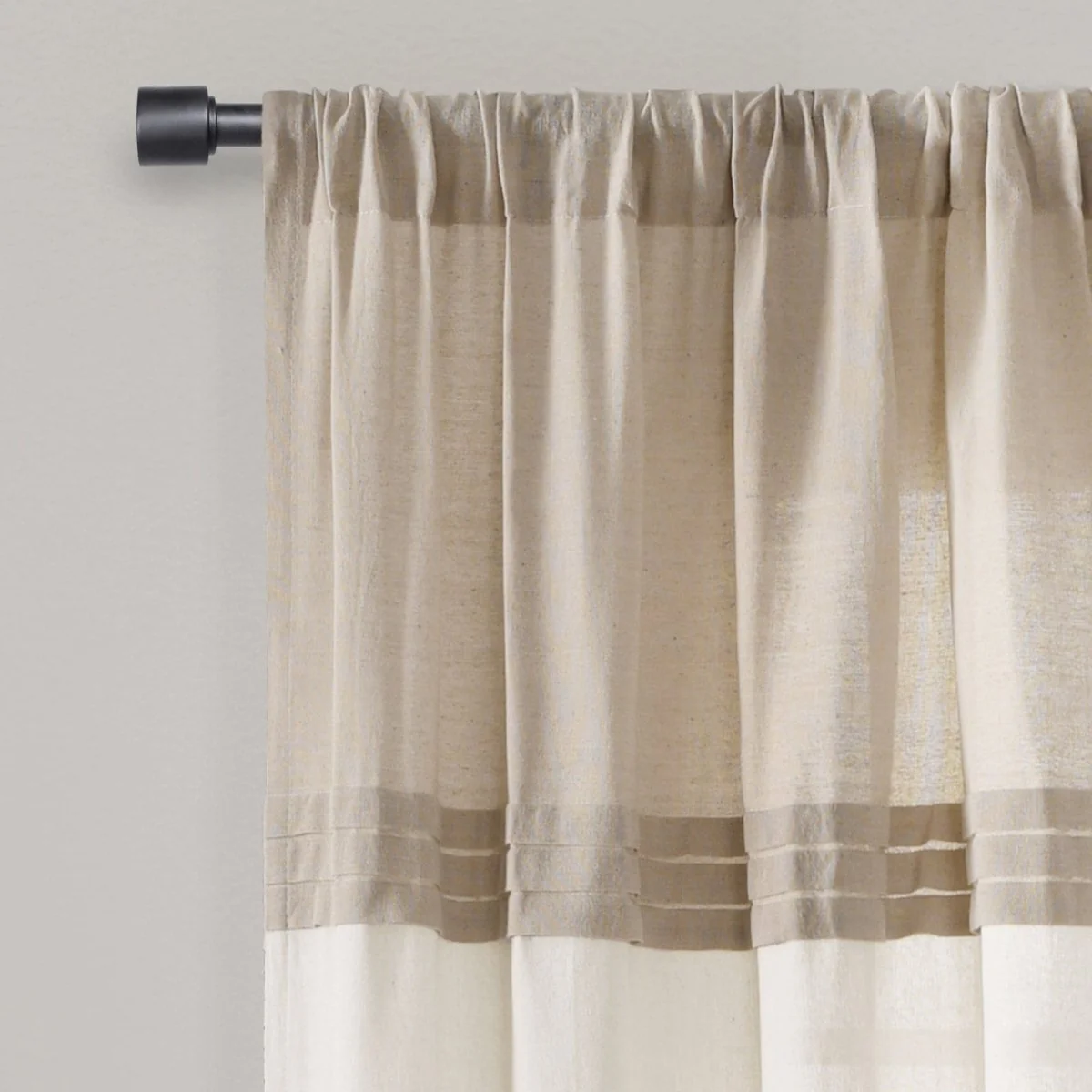 Farmhouse Faux Linen Colorblock Pleated Window Curtains - Image 2