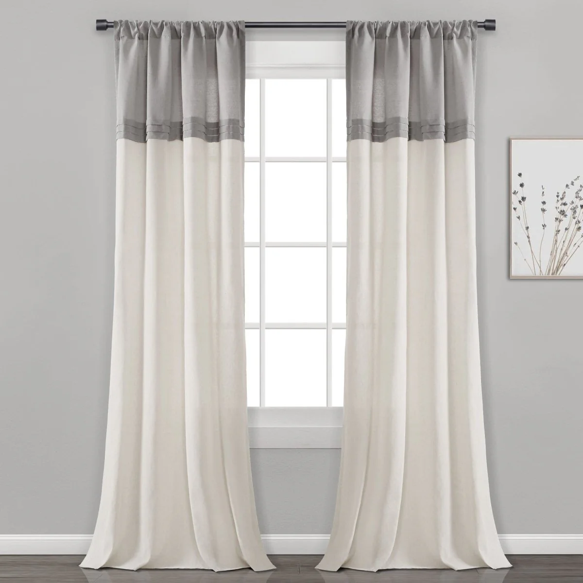 Farmhouse Faux Linen Colorblock Pleated Window Curtains - Image 6