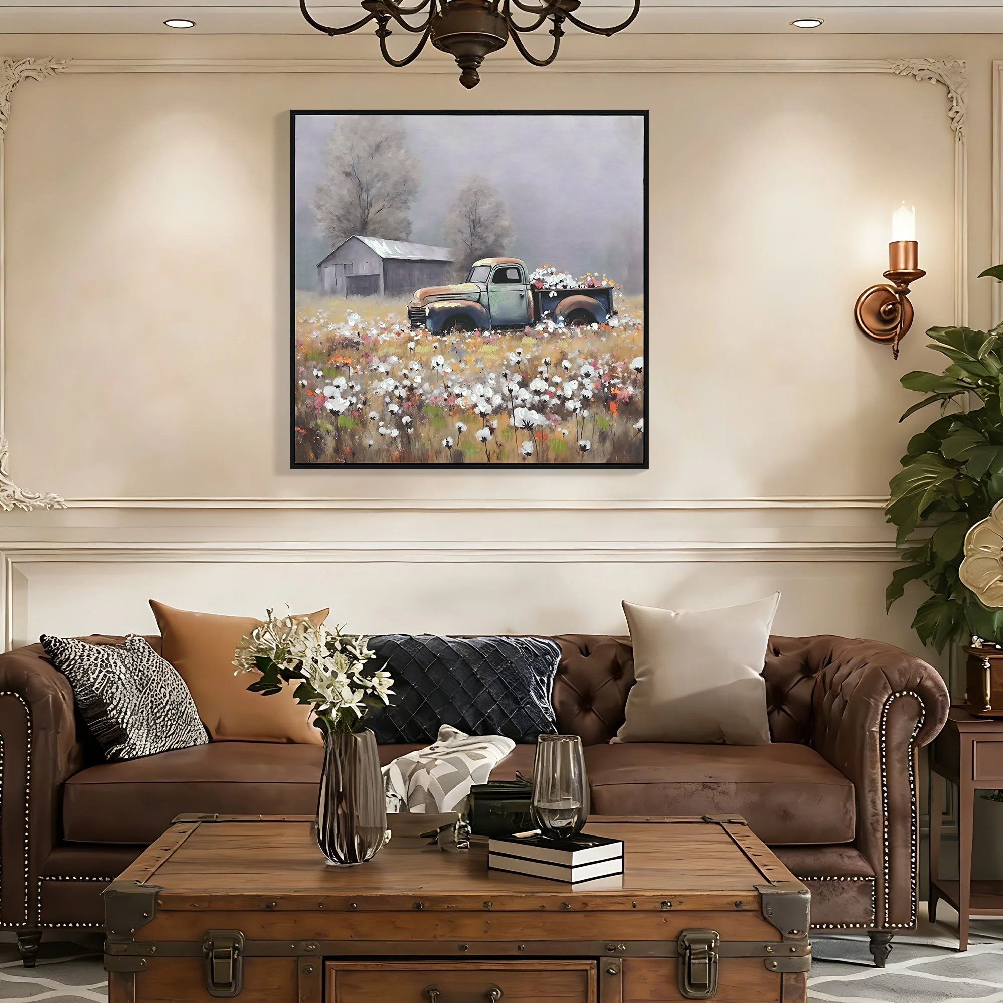 Farmhouse Old Truck Canvas Wall Art, 24x24 Inches - Image 2